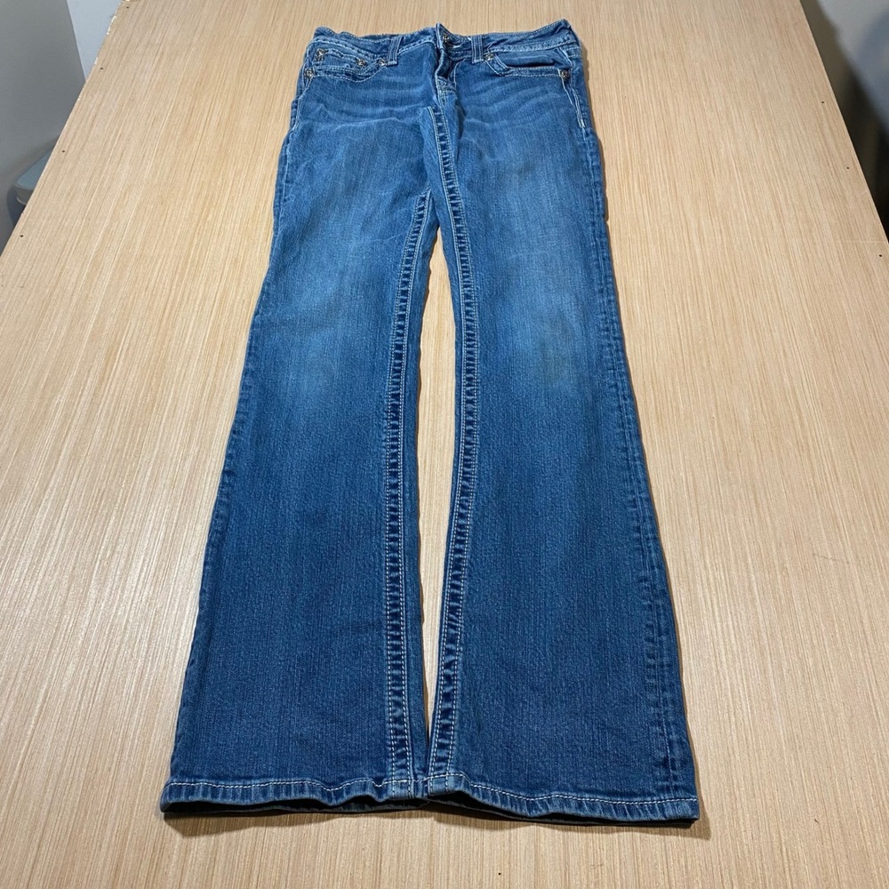 Miss Me Women 29 Bootcut Jeans Medium Wash Rhinestone Flap Pocket JE5316BX